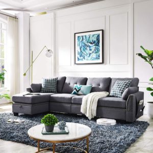 HONBAY Reversible Sectional Sofa Couch L-Shape Sofa
